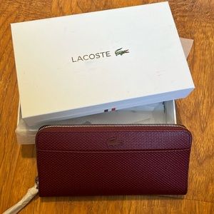 WOMEN'S LACOSTE CHANTACO MATTE PIQUÉ LEATHER ZIP WALLET